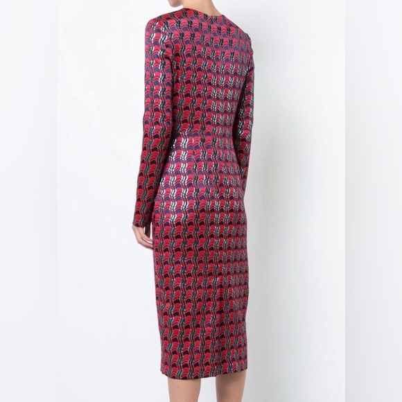 Diane Von Furstenberg Red Metallic Printed Dress Size 4 - Picture 2 of 16